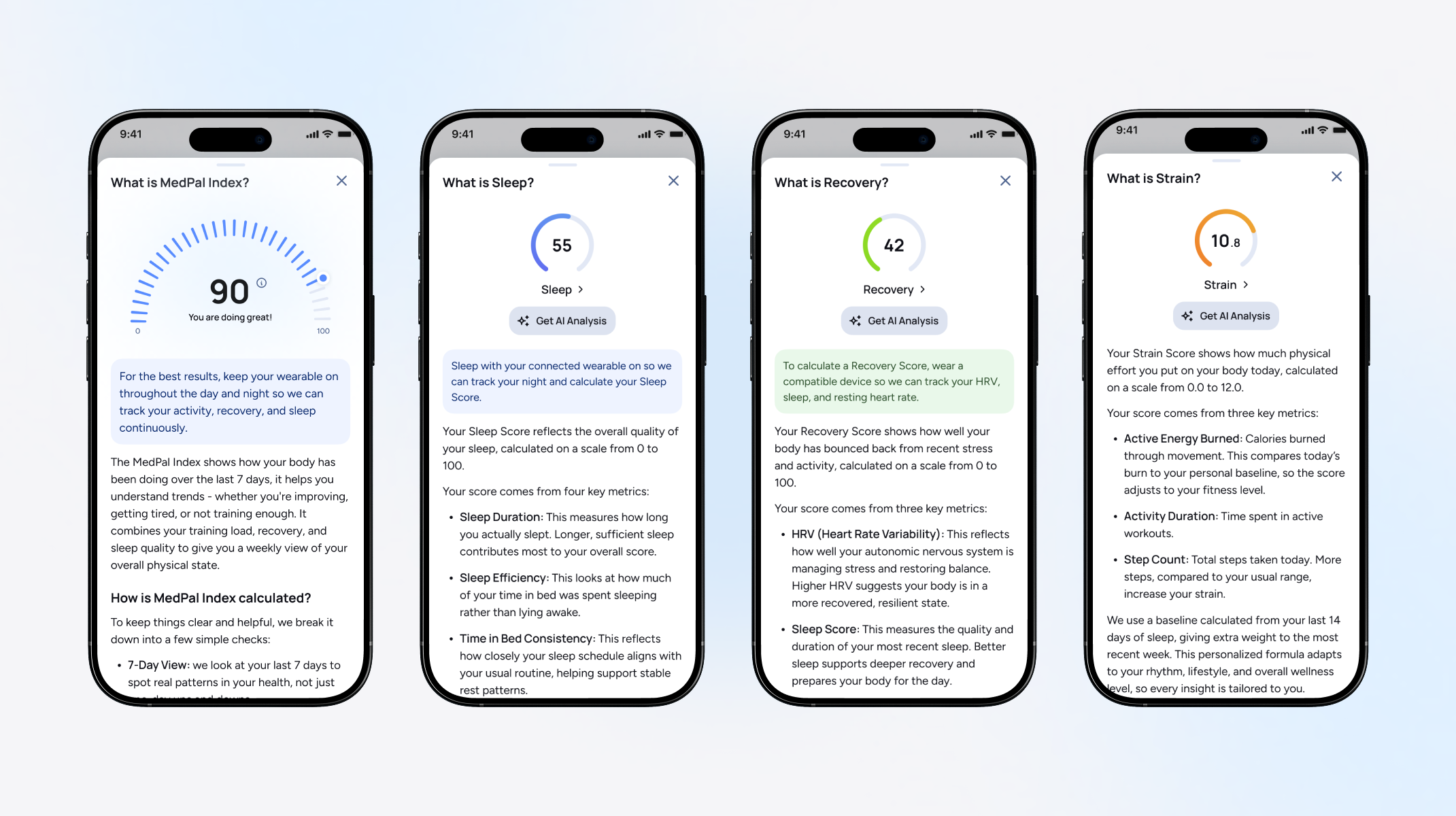 Health Score screens