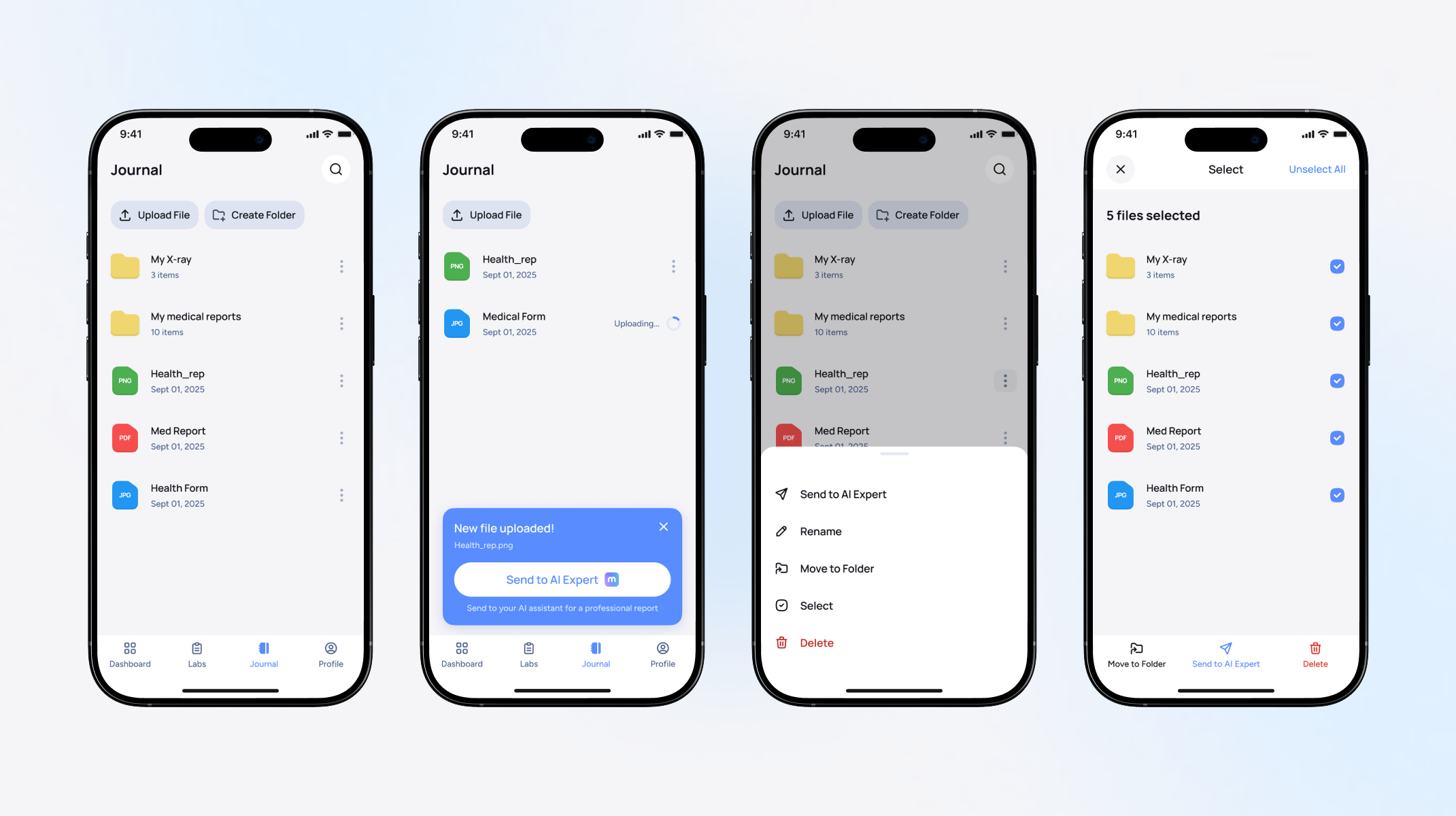 Journal — file upload and AI analysis