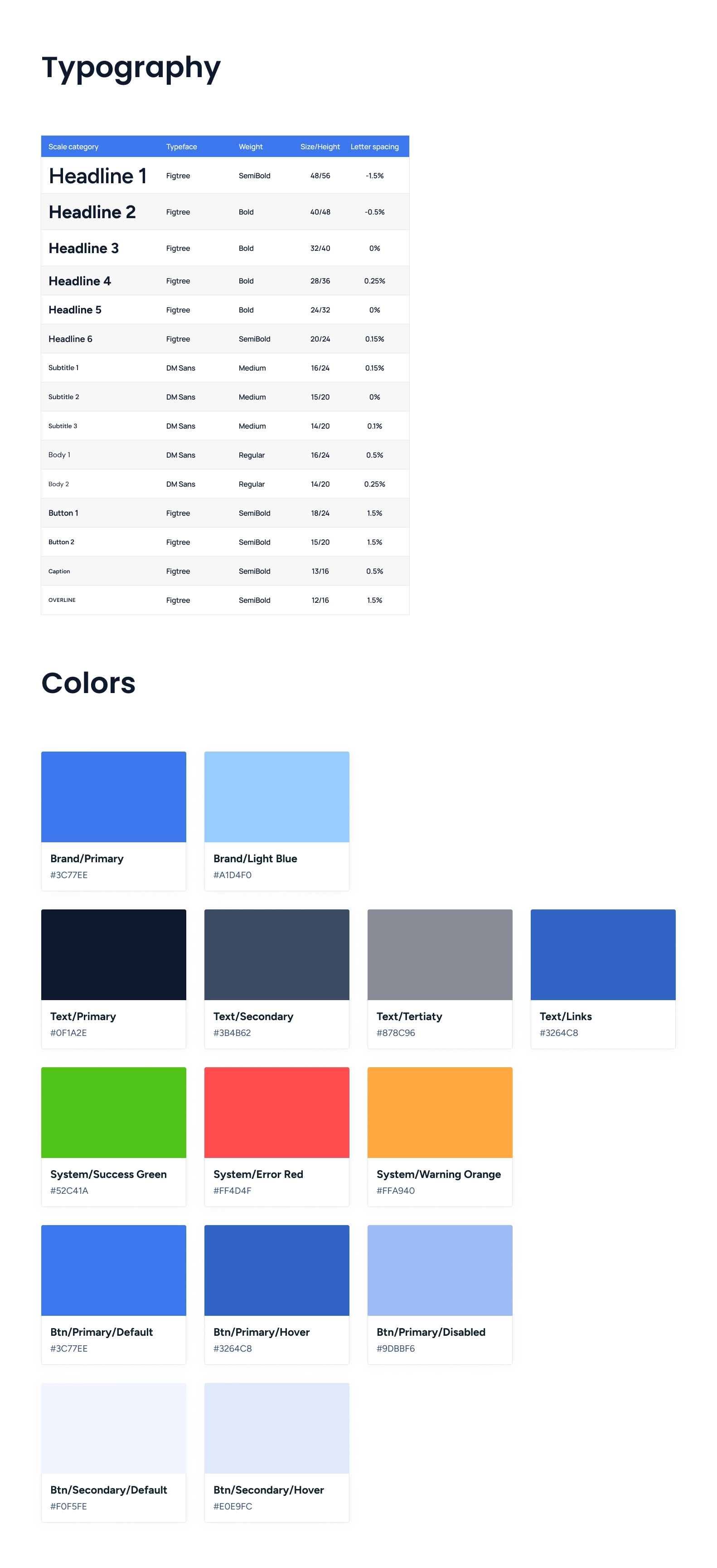 Color tokens — primary, semantic & neutral palette