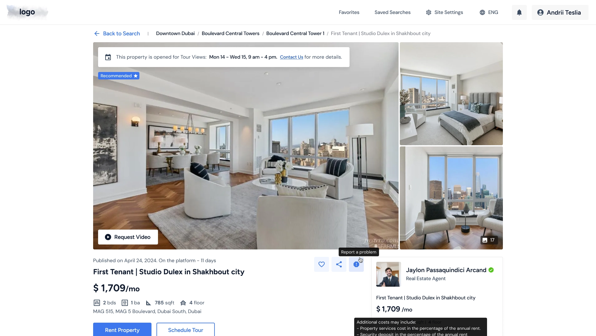 Property Detail — Costs · Tour · Book