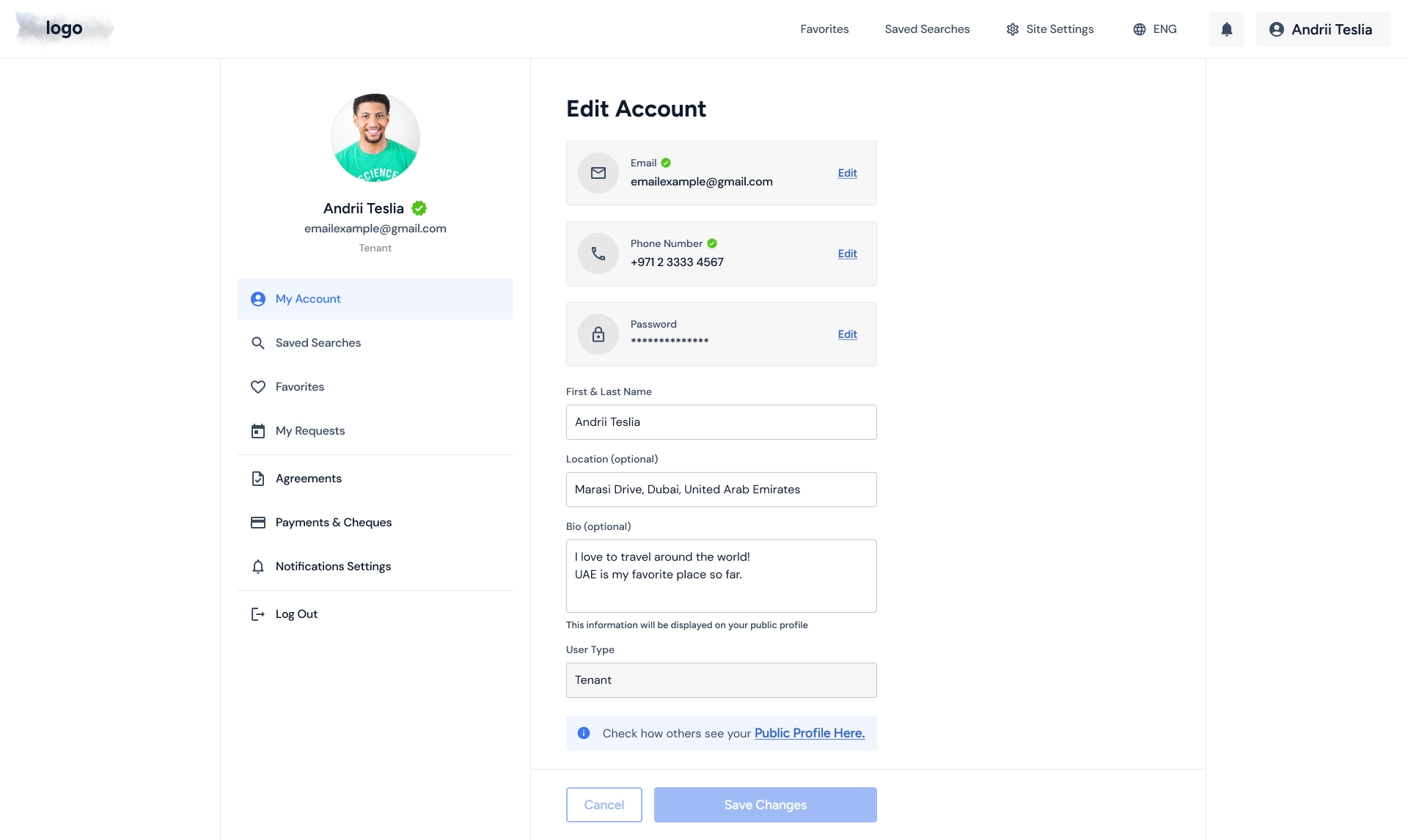 Tenant Account hub